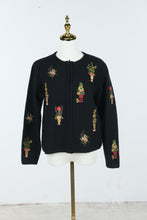 Load image into Gallery viewer, Vintage Susan Bristol 2001 Black Hand Embroidered Floral Wool Cardigan Small
