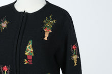 Load image into Gallery viewer, Vintage Susan Bristol 2001 Black Hand Embroidered Floral Wool Cardigan Small
