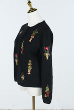 Load image into Gallery viewer, Vintage Susan Bristol 2001 Black Hand Embroidered Floral Wool Cardigan Small
