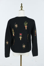 Load image into Gallery viewer, Vintage Susan Bristol 2001 Black Hand Embroidered Floral Wool Cardigan Small
