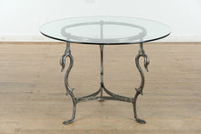 Load image into Gallery viewer, 42&quot; Round Glass Top Dining Set with Swan Base and 4 Parsons Chairs
