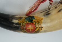 Load image into Gallery viewer, Vintage Swiss Cow Horn Flask Souvenir Made in Switzerland 7 Inch
