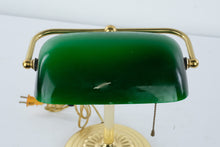 Load image into Gallery viewer, Vintage Brass Banker’s Desk Lamp with Green Glass Shade – Pull Chain Library Lamp – Classic Office Lighting
