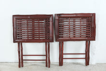 Load image into Gallery viewer, Pair of Folding Bamboo Tray Tables in Dark Walnut Finish
