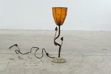 Load image into Gallery viewer, Rustic Amber Shade Table Lamp with Metal Vine Base and Leaf Accents
