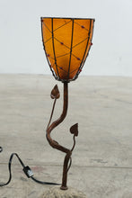Load image into Gallery viewer, Rustic Amber Shade Table Lamp with Metal Vine Base and Leaf Accents
