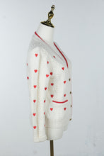 Load image into Gallery viewer, Talbots Petite Ivory Red Heart Cable Knit Cardigan Gold Heart Buttons SP
