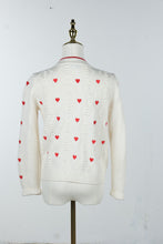Load image into Gallery viewer, Talbots Petite Ivory Red Heart Cable Knit Cardigan Gold Heart Buttons SP
