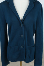 Load image into Gallery viewer, Talbots Pure Merino Wool Navy Knit Blazer Jacket Small

