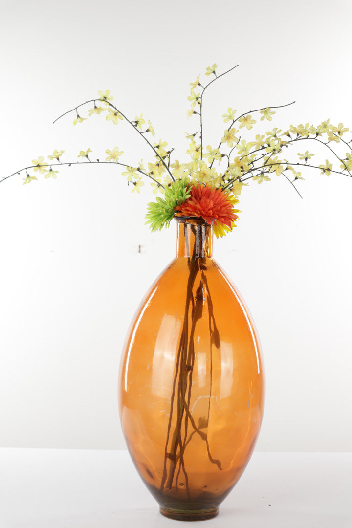 Tall Amber Vase with Artificial Flowers