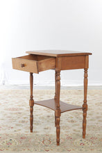 Load image into Gallery viewer, Tall Antique  Maple Side Table / Nightstand with Drawer and Shelf
