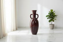 Load image into Gallery viewer, Studio Pottery Floor Vase Double Handle Brown Drip Glaze 41 Inch Signed
