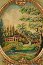 Load image into Gallery viewer, Italian Style Trumeau Mirror Painted Landscape Green Gold 60 Inch
