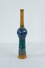 Load image into Gallery viewer, Tall Decorative Ceramic Vase Pierced Pattern Blue Green Brown Textured

