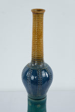 Load image into Gallery viewer, Tall Decorative Ceramic Vase Pierced Pattern Blue Green Brown Textured
