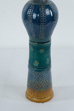 Load image into Gallery viewer, Tall Decorative Ceramic Vase Pierced Pattern Blue Green Brown Textured
