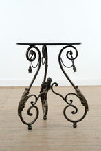Load image into Gallery viewer, Round Metal Tassel Accent Table with Scroll Base
