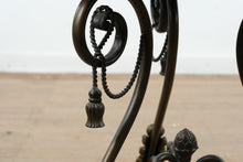 Load image into Gallery viewer, Round Metal Tassel Accent Table with Scroll Base
