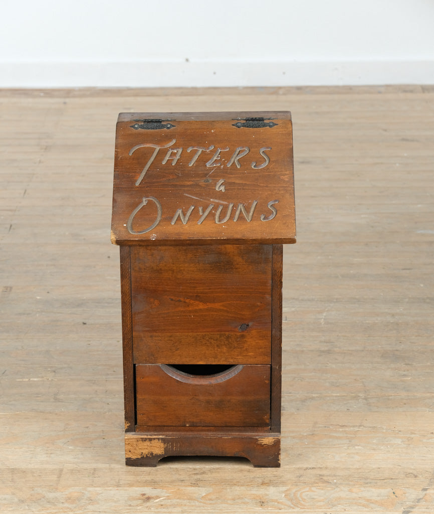 Rustic Wood “Taters & Onyuns” Kitchen Bin – Primitive Farmhouse Storage
