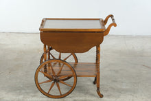 Load image into Gallery viewer, Vintage Wood Drop Leaf Tea Cart with Removable Glass Serving Tray
