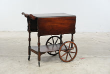 Load image into Gallery viewer, Vintage Mahogany Drop-Leaf Tea Cart with Spoked Wheels
