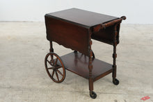 Load image into Gallery viewer, Vintage Mahogany Drop-Leaf Tea Cart with Spoked Wheels
