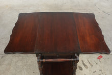 Load image into Gallery viewer, Vintage Mahogany Drop-Leaf Tea Cart with Spoked Wheels
