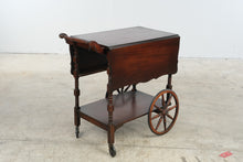 Load image into Gallery viewer, Vintage Mahogany Drop-Leaf Tea Cart with Spoked Wheels
