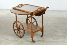 Load image into Gallery viewer, Vintage Wood Drop Leaf Tea Cart with Removable Glass Serving Tray
