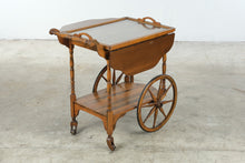 Load image into Gallery viewer, Vintage Wood Drop Leaf Tea Cart with Removable Glass Serving Tray
