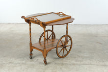 Load image into Gallery viewer, Vintage Wood Drop Leaf Tea Cart with Removable Glass Serving Tray
