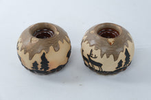Load image into Gallery viewer, MayRich Company Moose Deer Pine Tree Ceramic Candle Holders Set of 2
