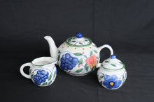 Load image into Gallery viewer, Royal Norfolk Hand Painted Fruit Tea Set Teapot Creamer Covered Sugar Bowl
