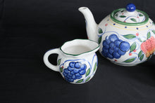 Load image into Gallery viewer, Royal Norfolk Hand Painted Fruit Tea Set Teapot Creamer Covered Sugar Bowl
