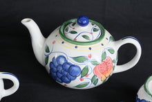 Load image into Gallery viewer, Royal Norfolk Hand Painted Fruit Tea Set Teapot Creamer Covered Sugar Bowl
