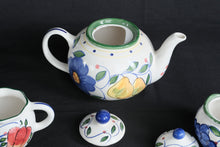 Load image into Gallery viewer, Royal Norfolk Hand Painted Fruit Tea Set Teapot Creamer Covered Sugar Bowl
