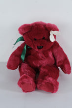 Load image into Gallery viewer, Ty Beanie Buddies “Teddy” the Bear – Rare Cranberry Plush with Green Ribbon
