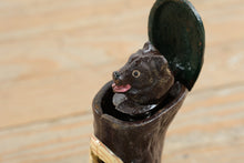 Load image into Gallery viewer, Antique Cast Iron Teddy and the Bear Mechanical Coin Bank J E Stevens 1907
