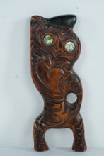 Load image into Gallery viewer, Hand-Carved Wooden Tiki Figure with Abalone Shell Eyes, New Zealand
