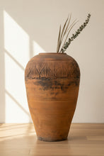 Load image into Gallery viewer, Large Rustic Terracotta Floor Vase Hand Carved Pottery Vessel 23 Inch
