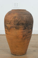 Load image into Gallery viewer, Large Rustic Terracotta Floor Vase Hand Carved Pottery Vessel 23 Inch
