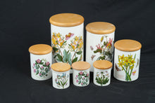 Load image into Gallery viewer, Portmeirion Botanic Garden 7 Piece Canister Set Wood Lids Made in England
