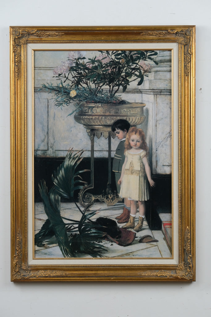“The Broken Flower Pot” by Jan C. Verhas – Framed Victorian Print (26.5