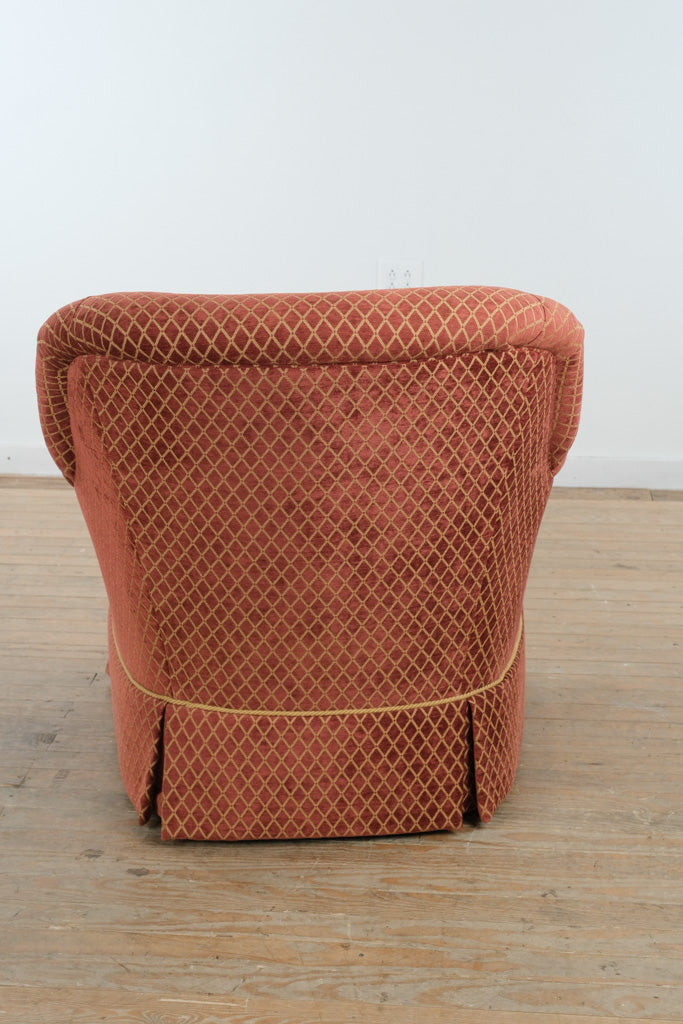 Thomasville Swivel Armchair with Matching Ottoman in Red Diamond