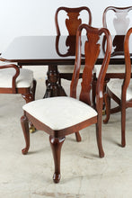 Load image into Gallery viewer, Thomasville Solid Mahogany Double Pedestal Dining Set with 6 Queen Anne Chairs
