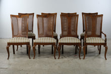 Load image into Gallery viewer, Thomasville Solid Wood Dining Table with 8 Cane Back Chairs and 2 Leaves

