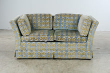 Load image into Gallery viewer, Vintage 1970 Thomasville Velvet Sofa in Blue and Olive Patterned Velour
