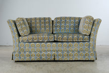Load image into Gallery viewer, Vintage 1970 Thomasville Velvet Sofa in Blue and Olive Patterned Velour
