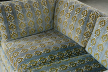 Load image into Gallery viewer, Vintage 1970 Thomasville Velvet Sofa in Blue and Olive Patterned Velour
