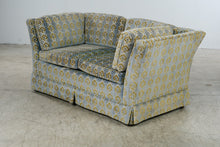 Load image into Gallery viewer, Vintage 1970 Thomasville Velvet Sofa in Blue and Olive Patterned Velour
